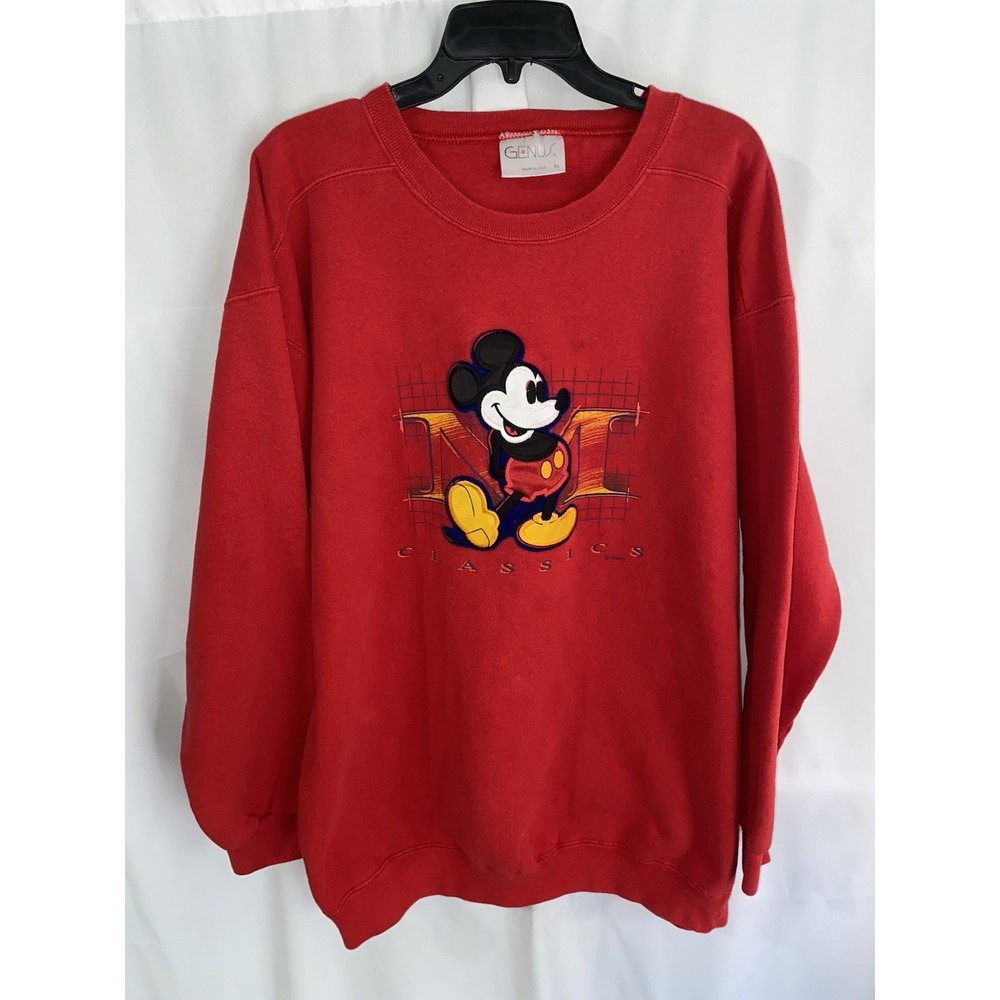 Vintage Mickey Mouse Embroidered Crewneck Sweatshirt 90's Size XL Disney Red